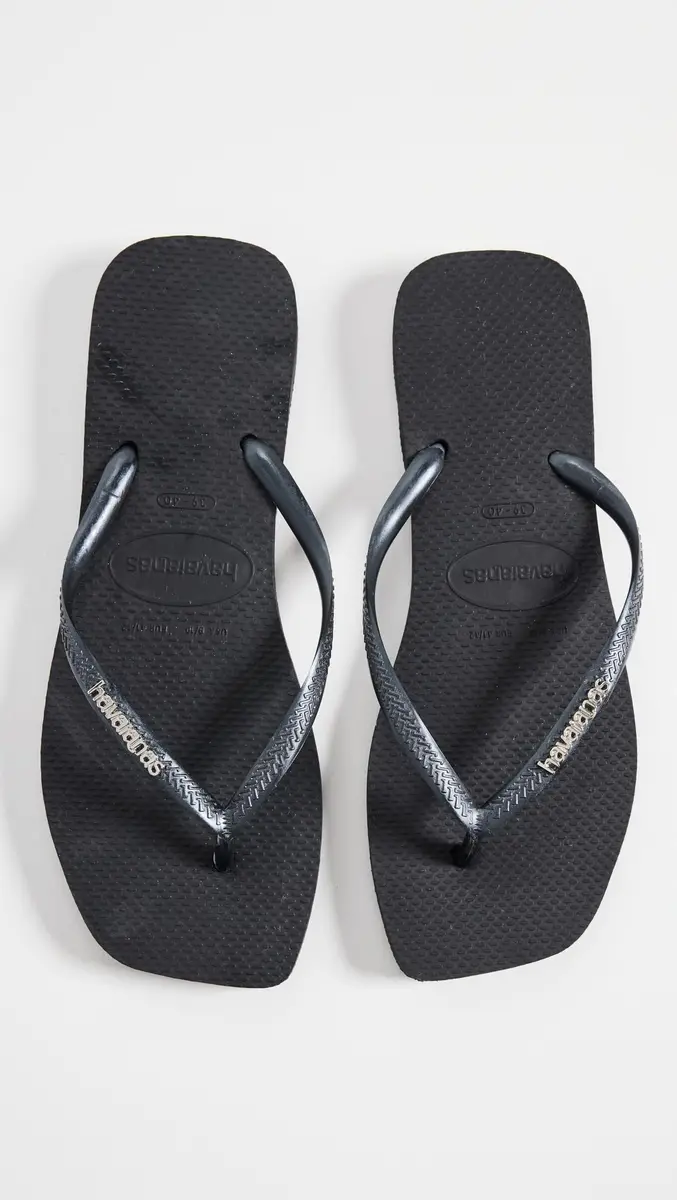 Havaianas Women's Slim Square Logo Flip Flops, Black/Silver, 6 Medium US | Rubber Slip-On Casual Footwear - view 2