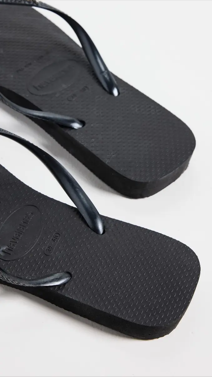 Havaianas Women's Slim Square Logo Flip Flops, Black/Silver, 6 Medium US | Rubber Slip-On Casual Footwear - view 3
