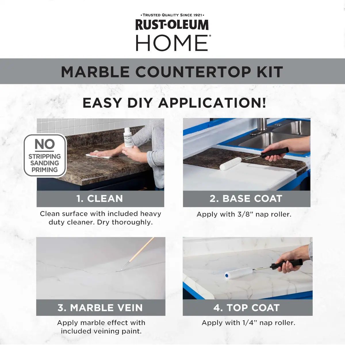 Rust-Oleum Home Marble White Countertop Coating Kit | Durable Water-Based Finish (70-120 chars) - view 5
