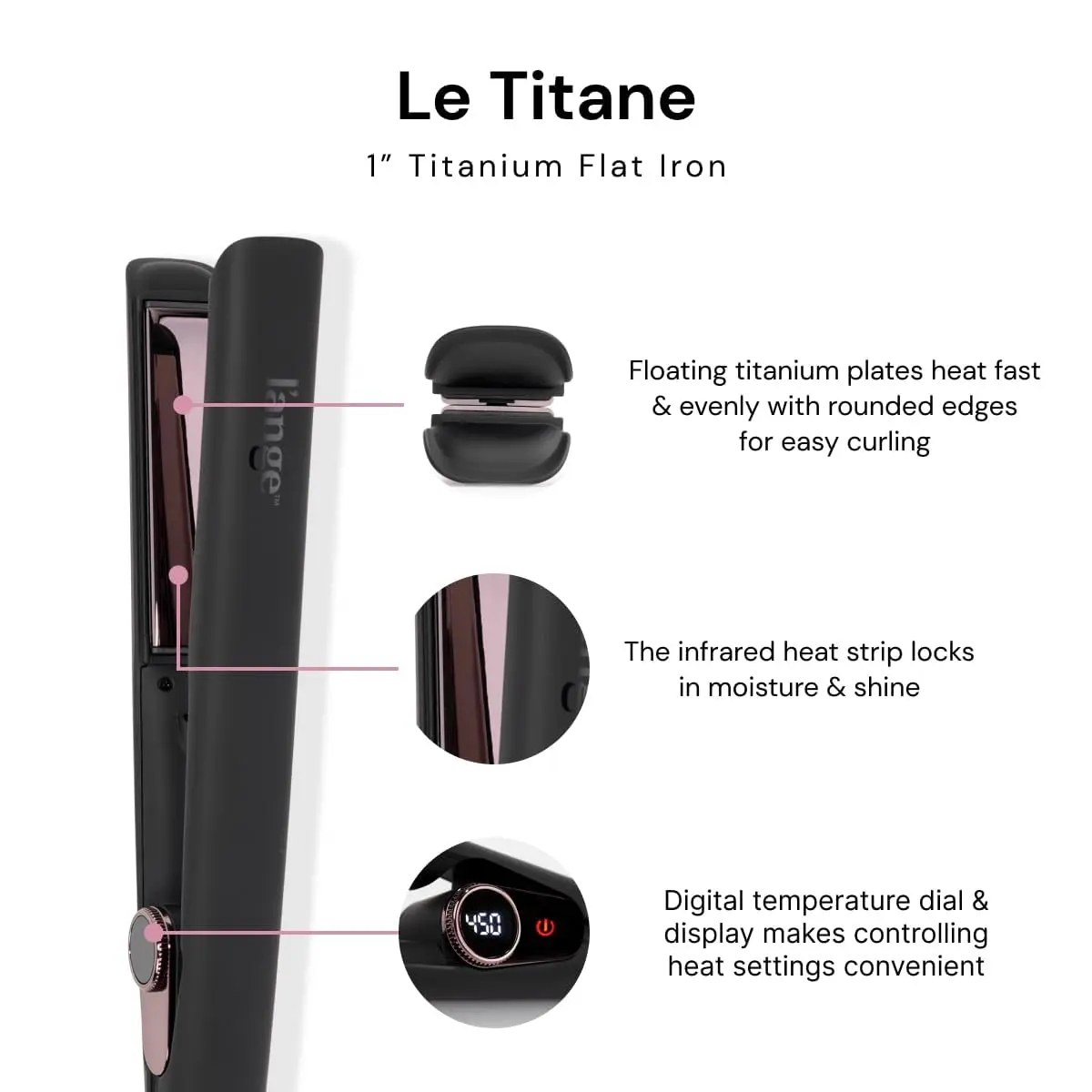 L'ANGE HAIR Le Titane Titanium Flat Iron 1.75" Plates | Infrared Heat & Adjustable Temp for All Hair Types - view 2