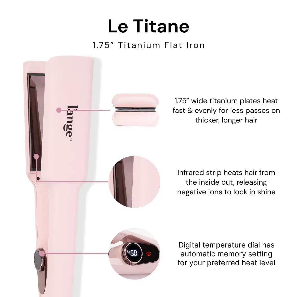 L'ANGE HAIR Le Titane 1.75" Titanium Flat Iron | Hair Straightener with Curved Edges & Infrared Heat - view 2