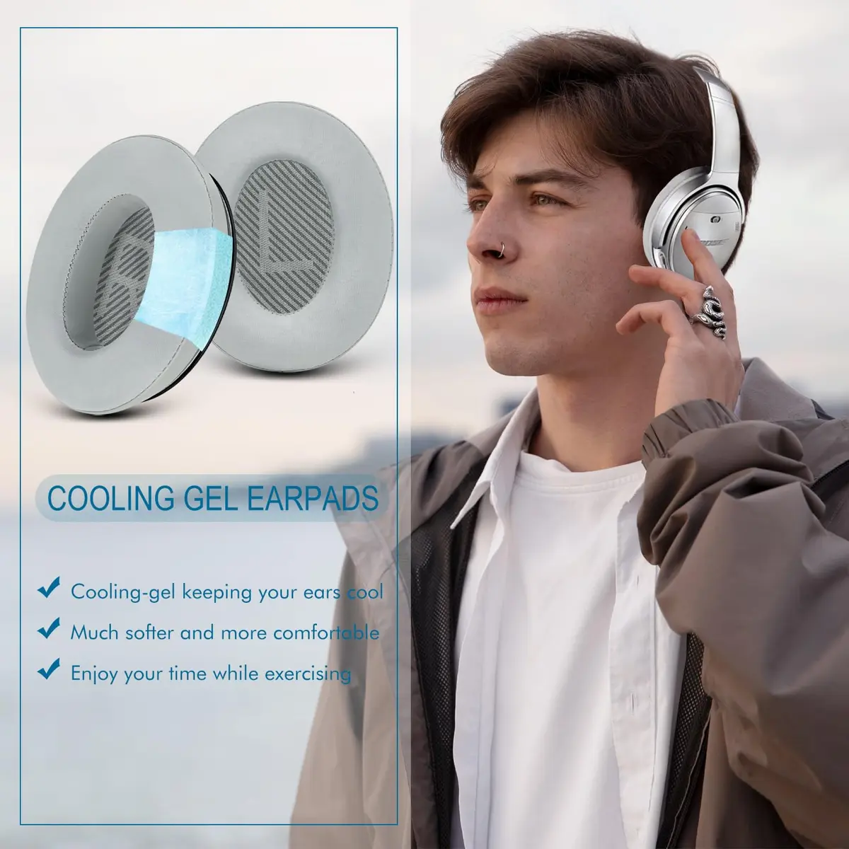 GEVO Cooling Gel Ear Pads for Bose QC35 & QC35ii (QuietComfort 35) - Silver | Breathable & Durable Comfort - view 6