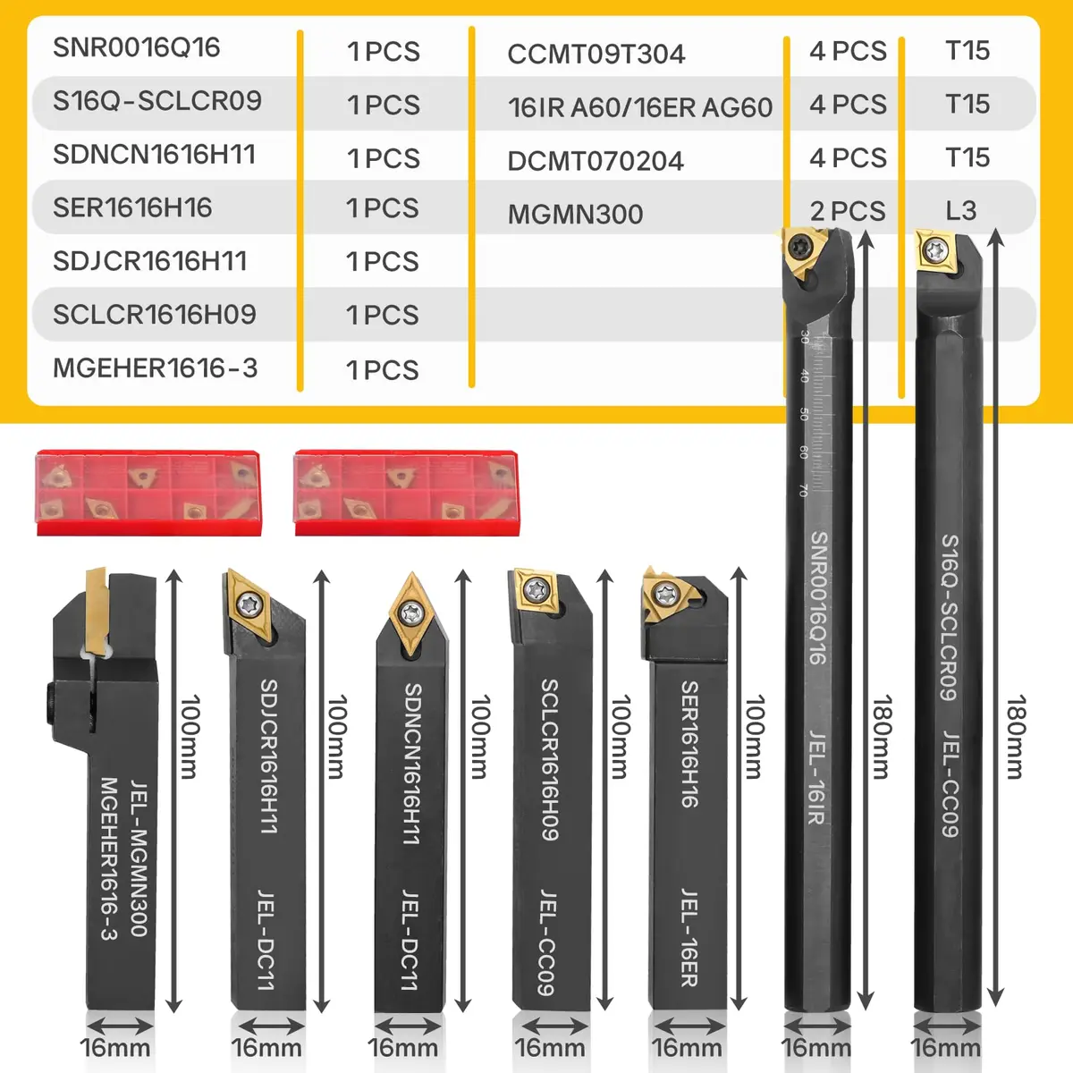 Joogto Indexable Lathe Turning Tool Kit 21Pcs 5/8'' 16mm Shank | Precision Metalworking Set - view 2