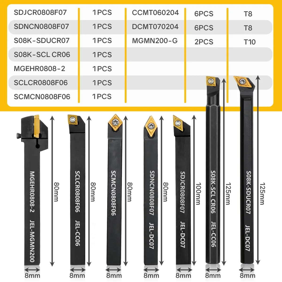 Joogto Indexable Lathe Turning Tool Kit 21Pcs 5/16" 8mm Shank | Precision Metalworking Set - view 2