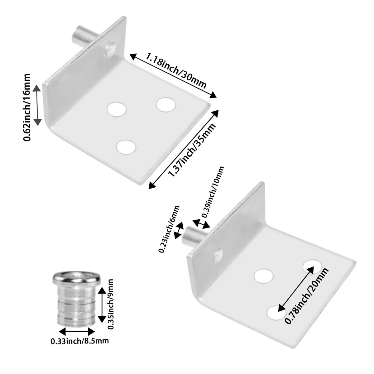 Aifeier ET Heavy Duty Pivot Hinges Stainless Steel Silver 35x30x16mm | Concealed Door Hardware - view 2