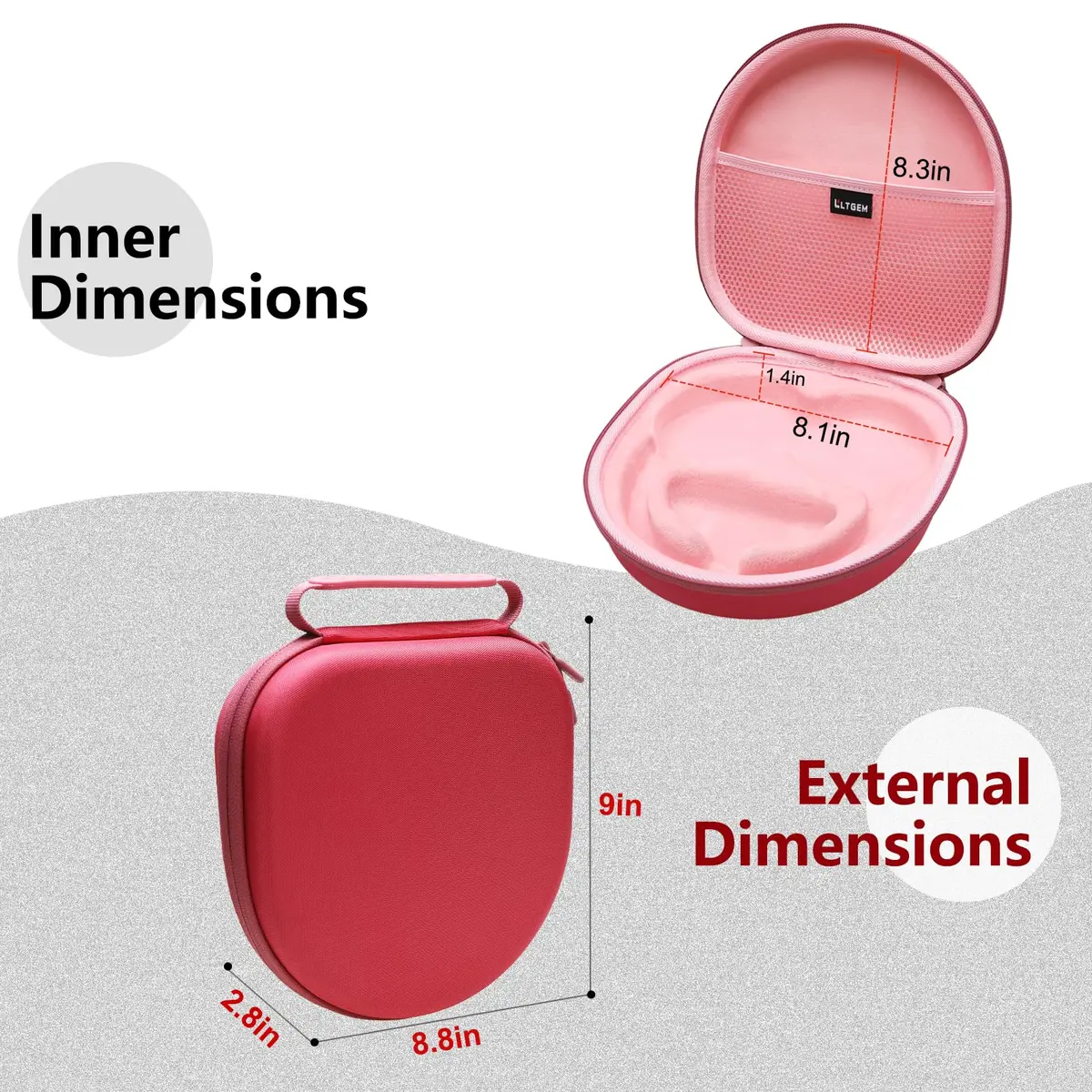 L LTGEM Hard Case for Anker Soundcore Q30/Q20i/Q45/Space One Pro Headphones, Pink | Waterproof & Shockproof Travel Cover - view 2
