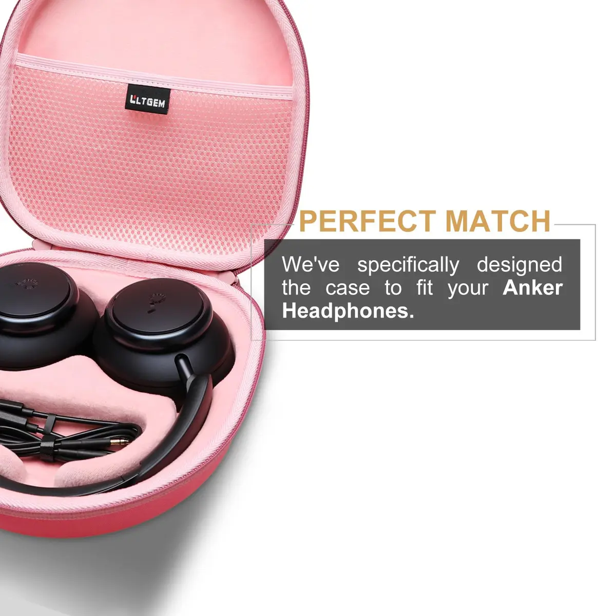 L LTGEM Hard Case for Anker Soundcore Q30/Q20i/Q45/Space One Pro Headphones, Pink | Waterproof & Shockproof Travel Cover - view 3