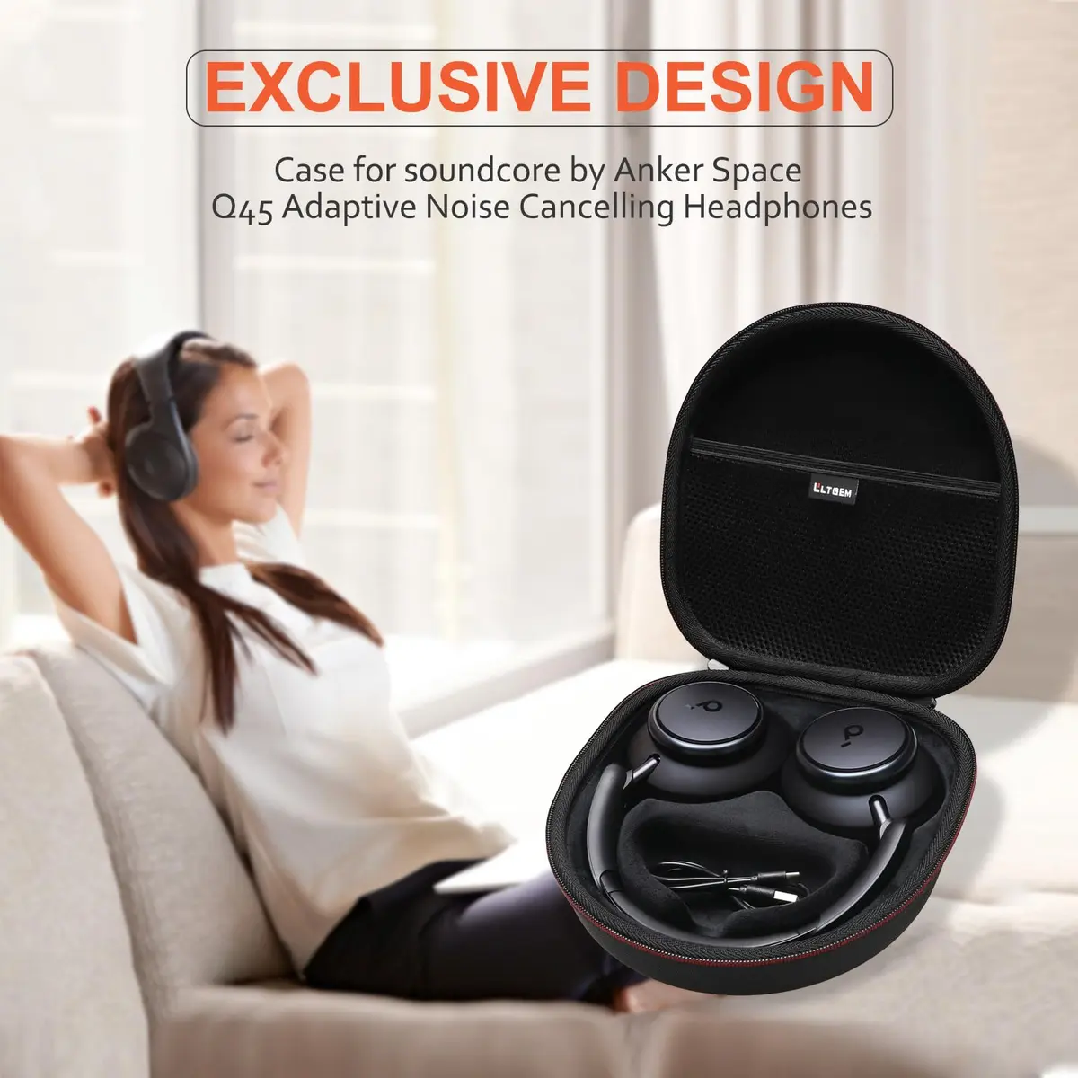 L LTGEM Hard Case for Anker Soundcore Q30/Q20i/Q45/Space One Pro Headphones, Black | Waterproof & Shockproof - view 8