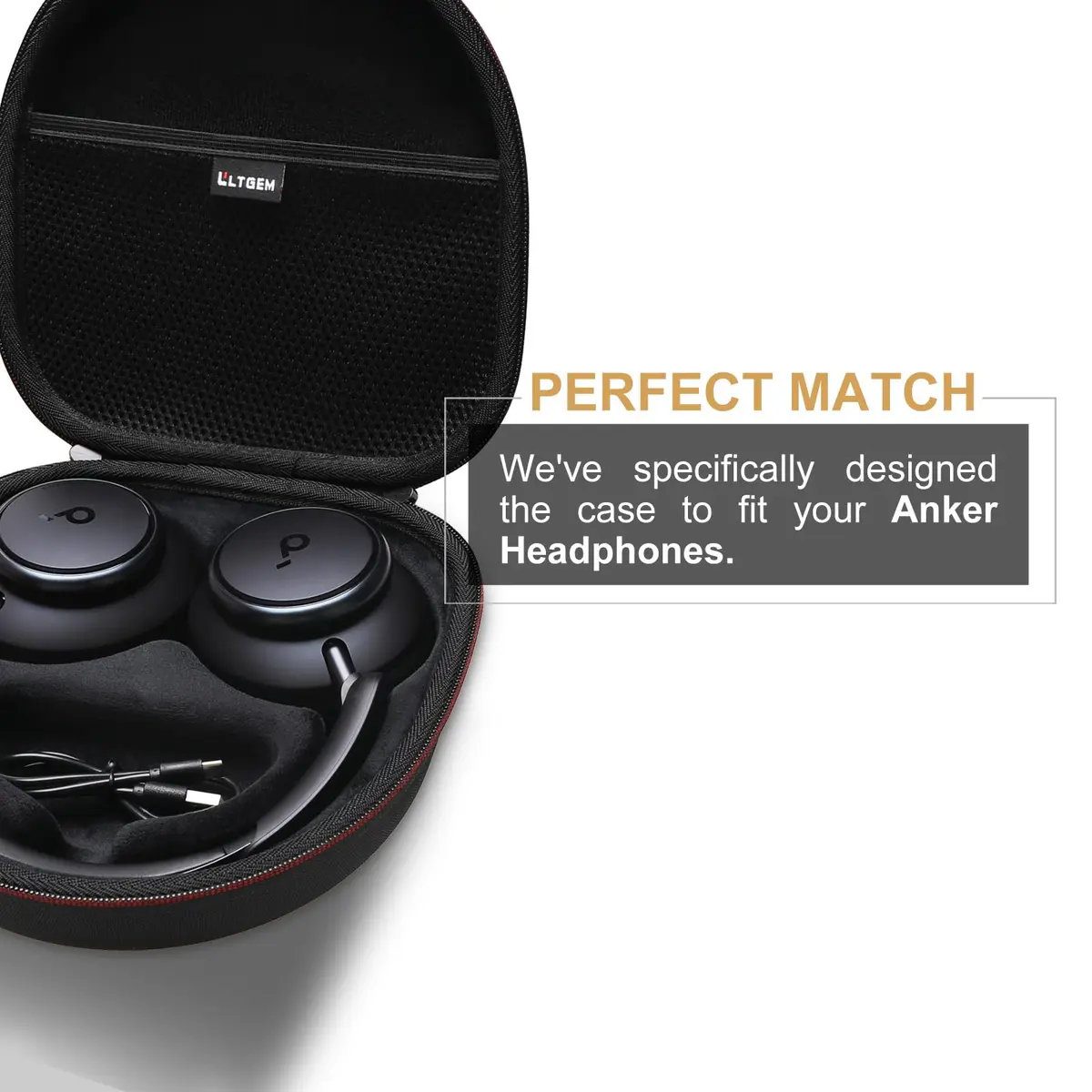 L LTGEM Hard Case for Anker Soundcore Q30/Q20i/Q45/Space One Pro Headphones, Black | Waterproof & Shockproof - view 3