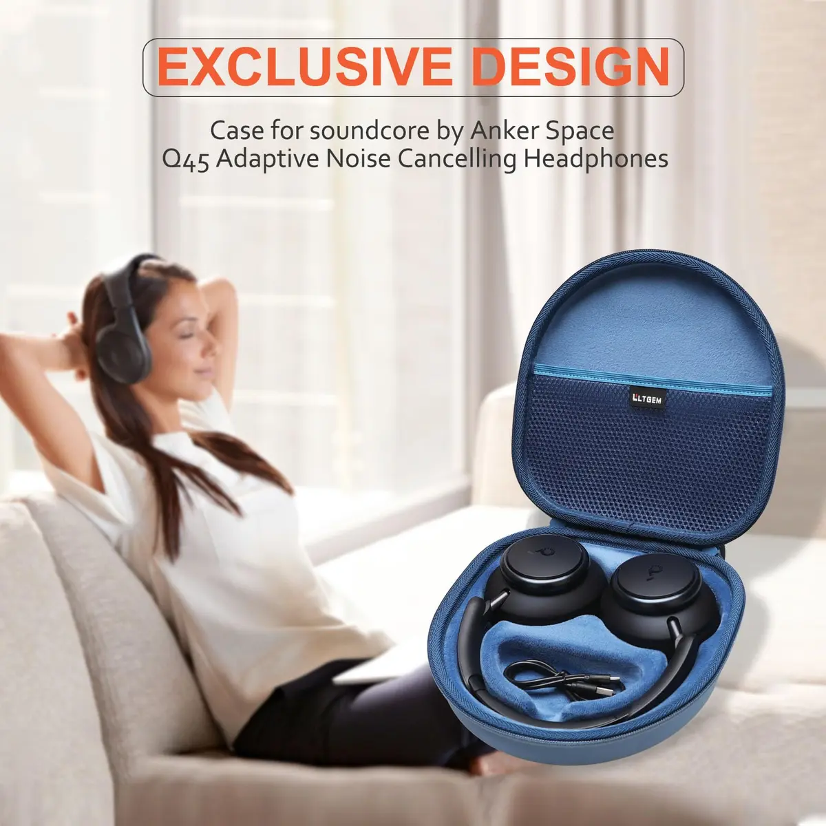 L LTGEM Hard Case for Anker Soundcore Q30/Q20i/Q45/Space One Pro Headphones, Blue | Waterproof & Shockproof Travel Cover - view 8