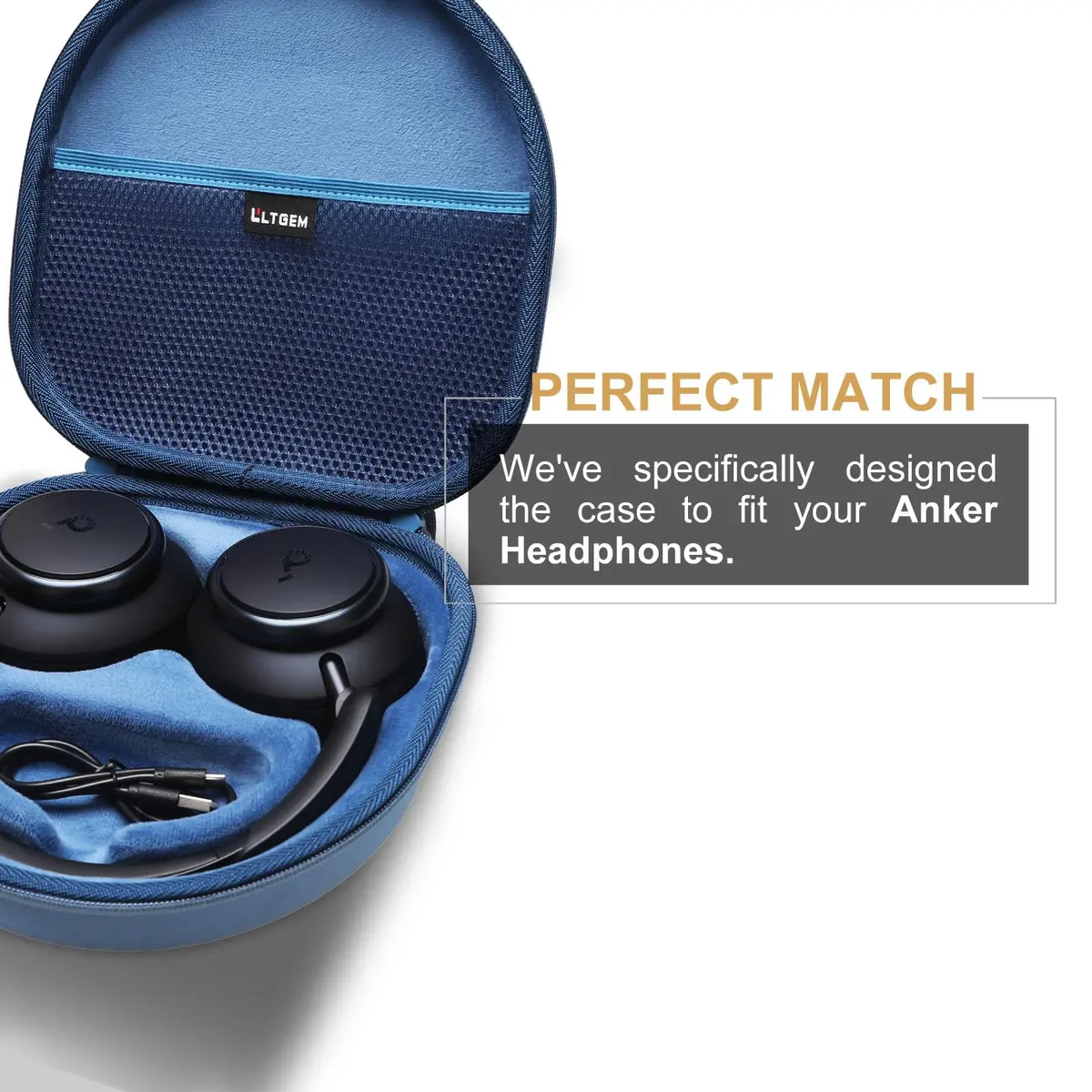 L LTGEM Hard Case for Anker Soundcore Q30/Q20i/Q45/Space One Pro Headphones, Blue | Waterproof & Shockproof Travel Cover - view 3