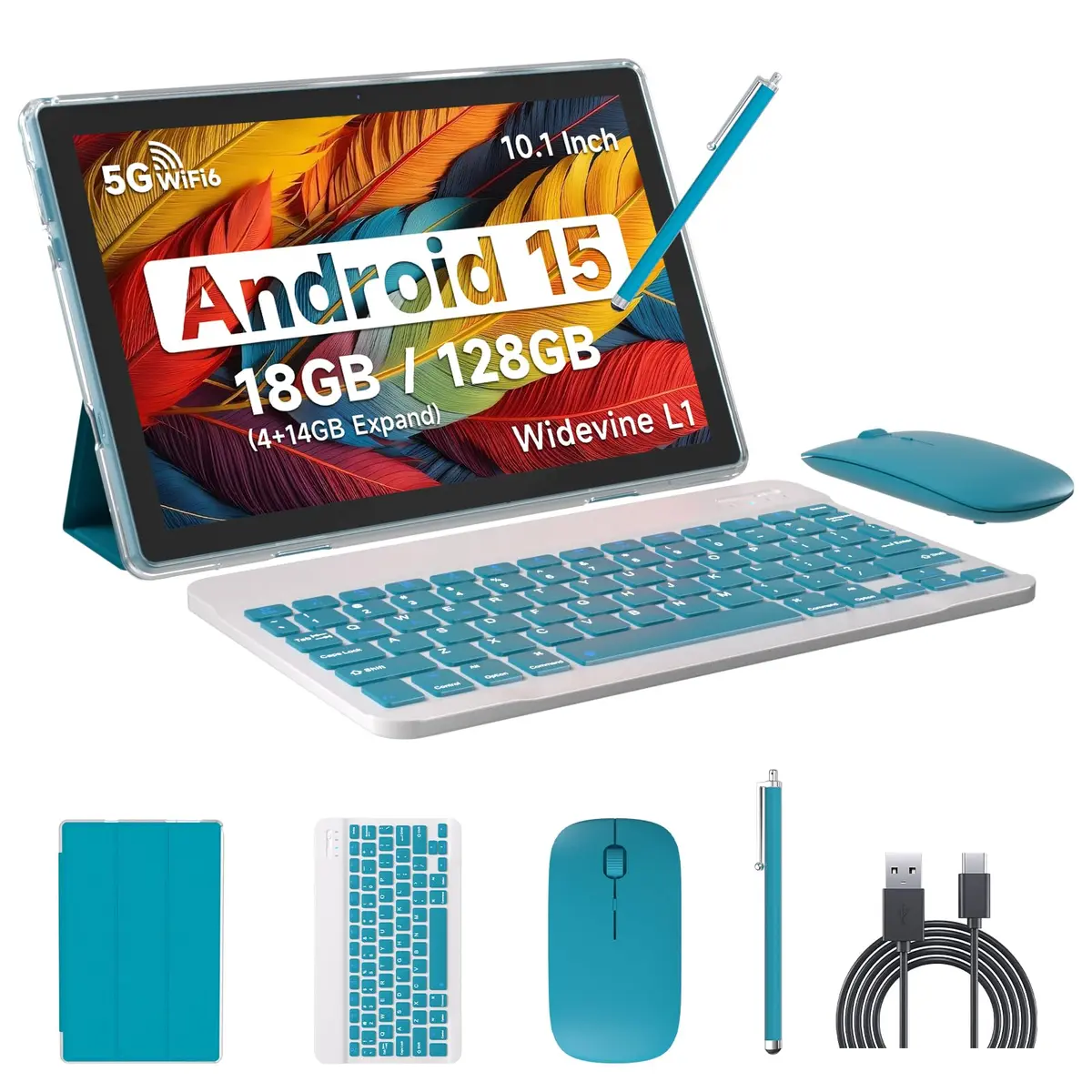 IWEGGO Android 15 Tablet, 10 Inch 18GB RAM+128GB ROM/ 2TB Expandable, 2.0GHz Quad-core, 1280x800 HD Touchscreen, 5G WiFi6, Navy - main product image