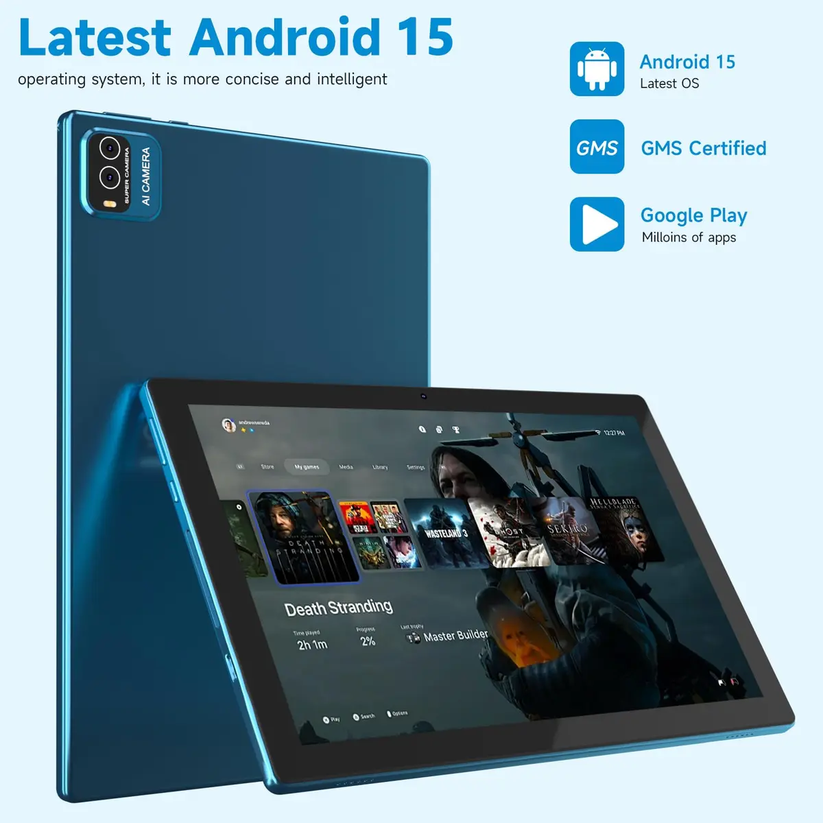 IWEGGO Android 15 Tablet, 10 Inch 18GB RAM+128GB ROM/ 2TB Expandable, 2.0GHz Quad-core, 1280x800 HD Touchscreen, 5G WiFi6, Navy - view 2