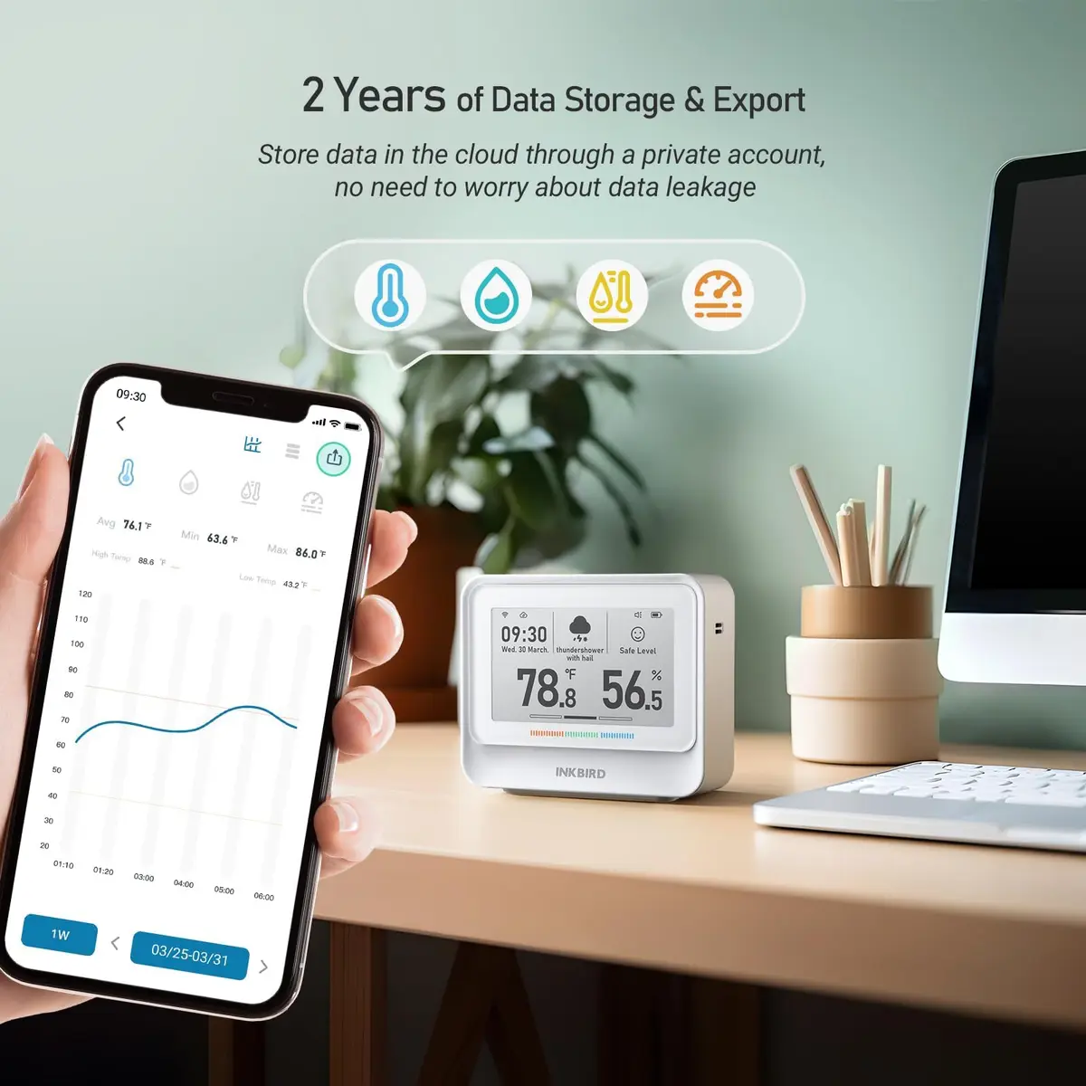 Inkbird IBS-TH5 WiFi Thermometer Hygrometer 9-in-1 | E-Ink Display, 2 Years Cloud Storage - view 8