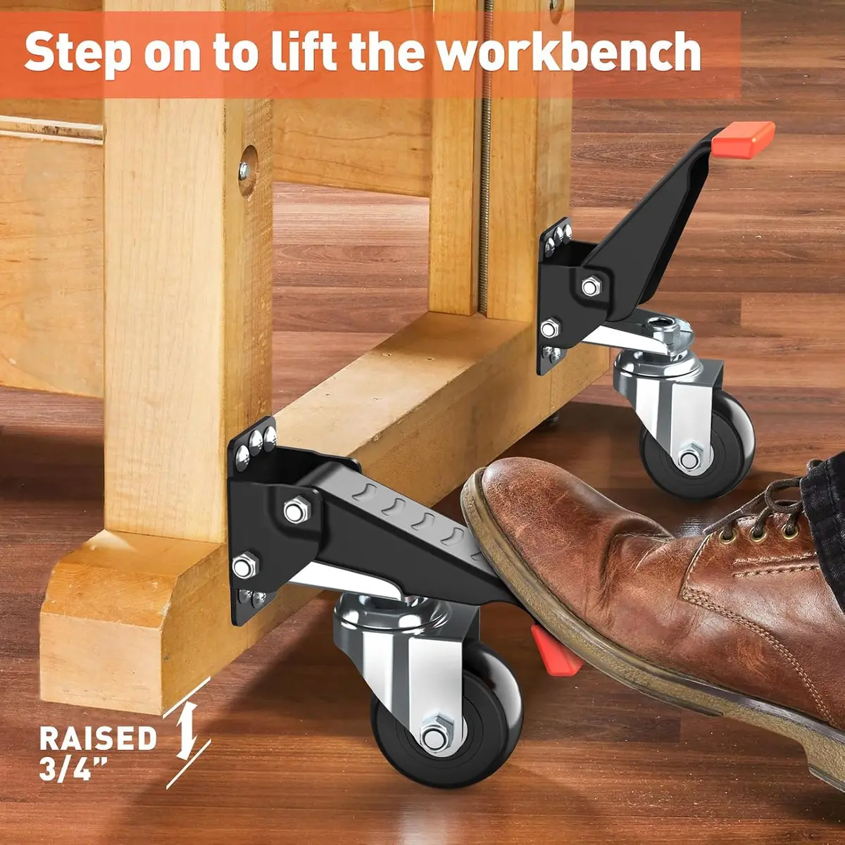 SPACEKEEPER Heavy Duty Retractable Workbench Casters Kit 720 Lbs Capacity | 4 Pack Side Mount Swivel Wheels - view 4