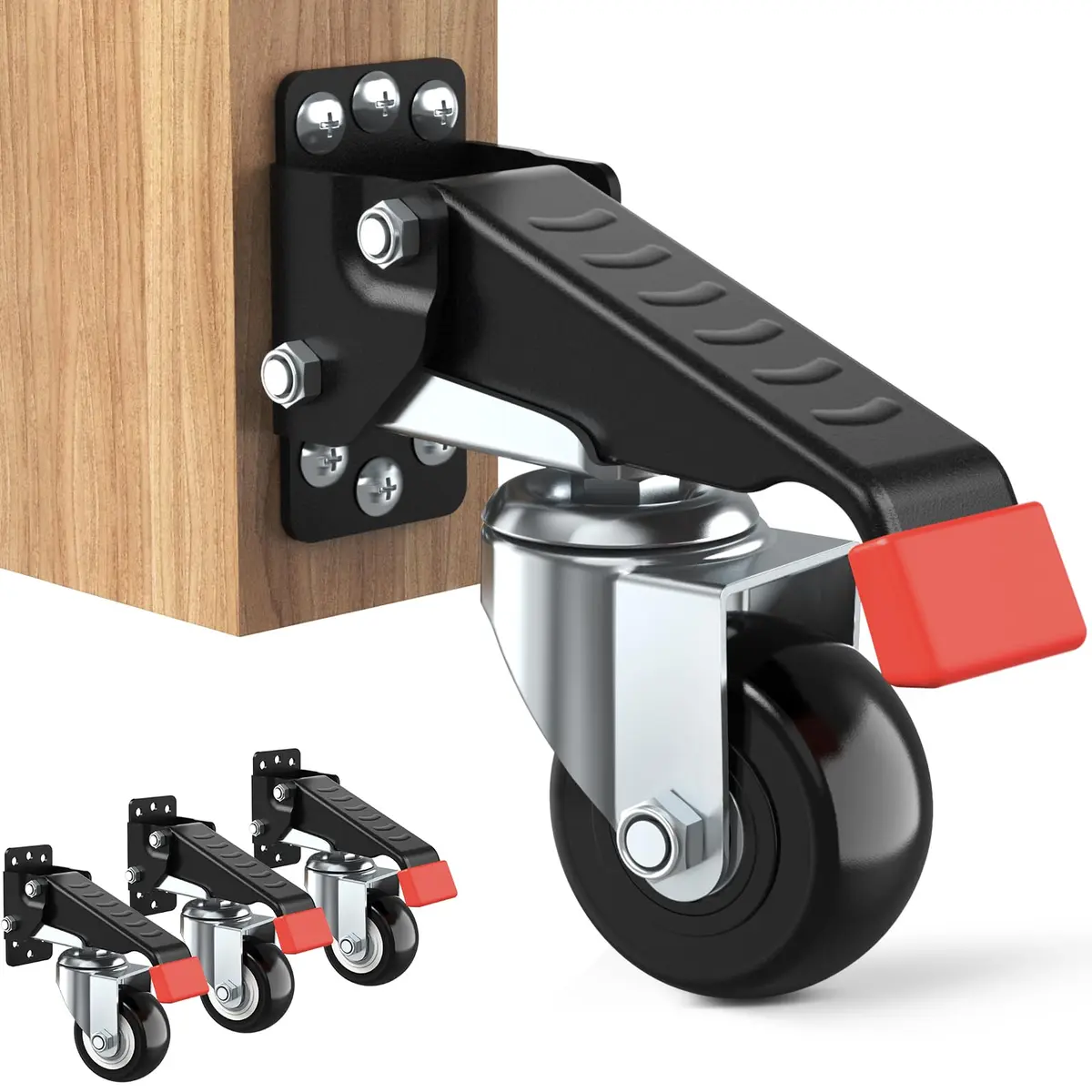 SPACEKEEPER Heavy Duty Retractable Workbench Casters Kit 720 Lbs Capacity | 4 Pack Side Mount Swivel Wheels - main product image