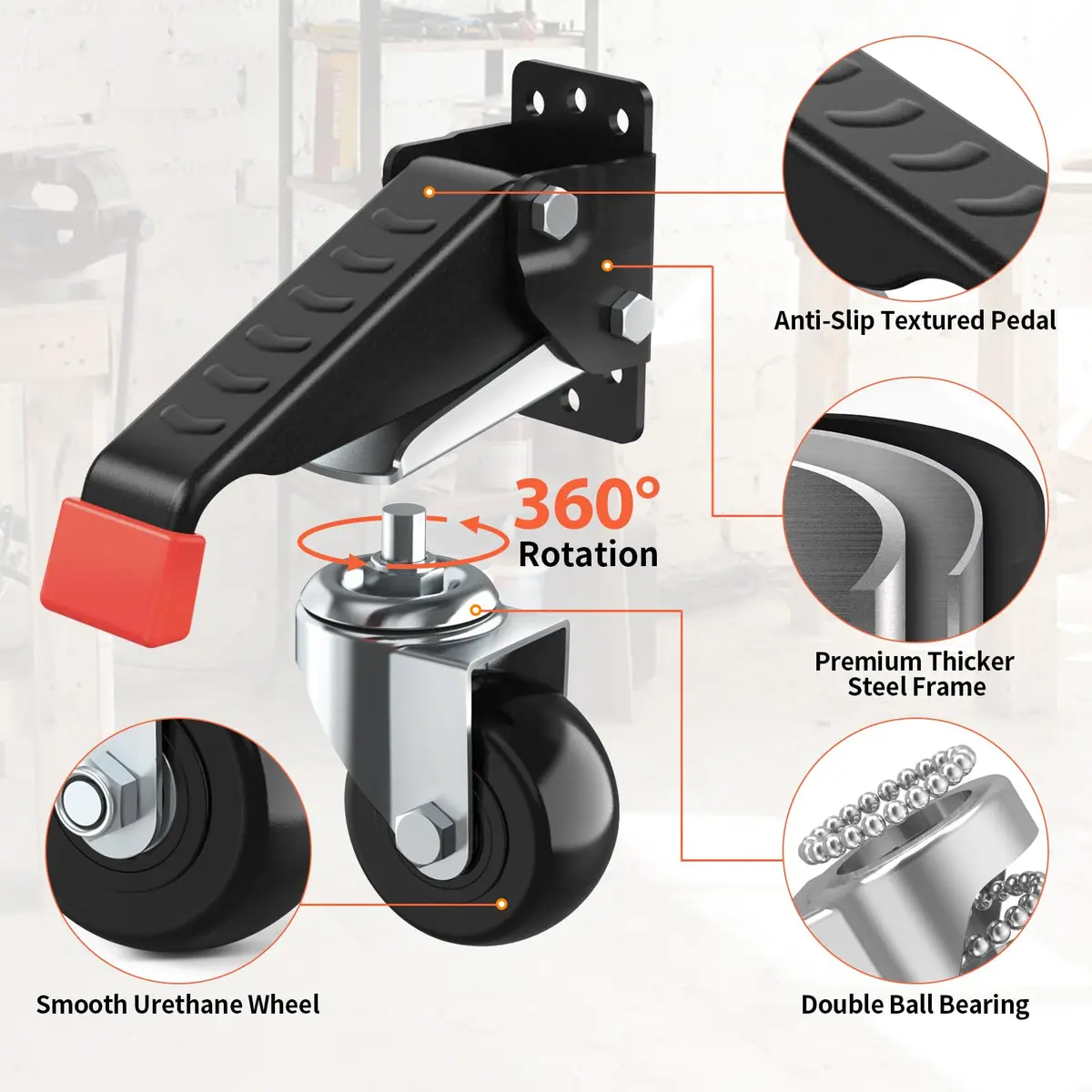 SPACEKEEPER Heavy Duty Retractable Workbench Casters Kit 720 Lbs Capacity | 4 Pack Side Mount Swivel Wheels - view 2