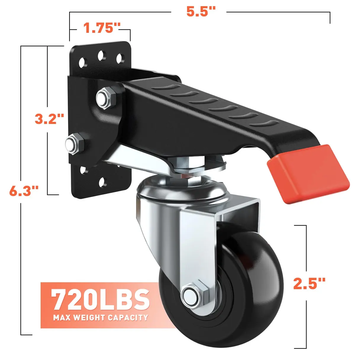 SPACEKEEPER Heavy Duty Retractable Workbench Casters Kit 720 Lbs Capacity | 4 Pack Side Mount Swivel Wheels - view 3