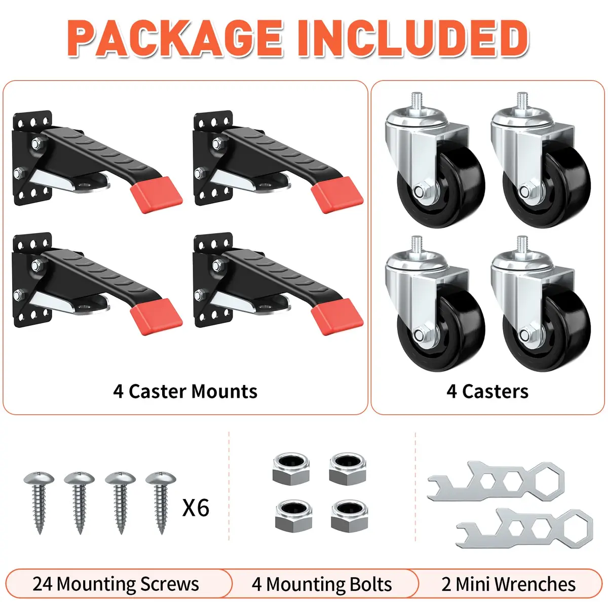 SPACEKEEPER Workbench Casters kit 920 Lbs - Retractable Casters, 4 Pack | Heavy Duty Steel & Polyurethane Wheels - view 7
