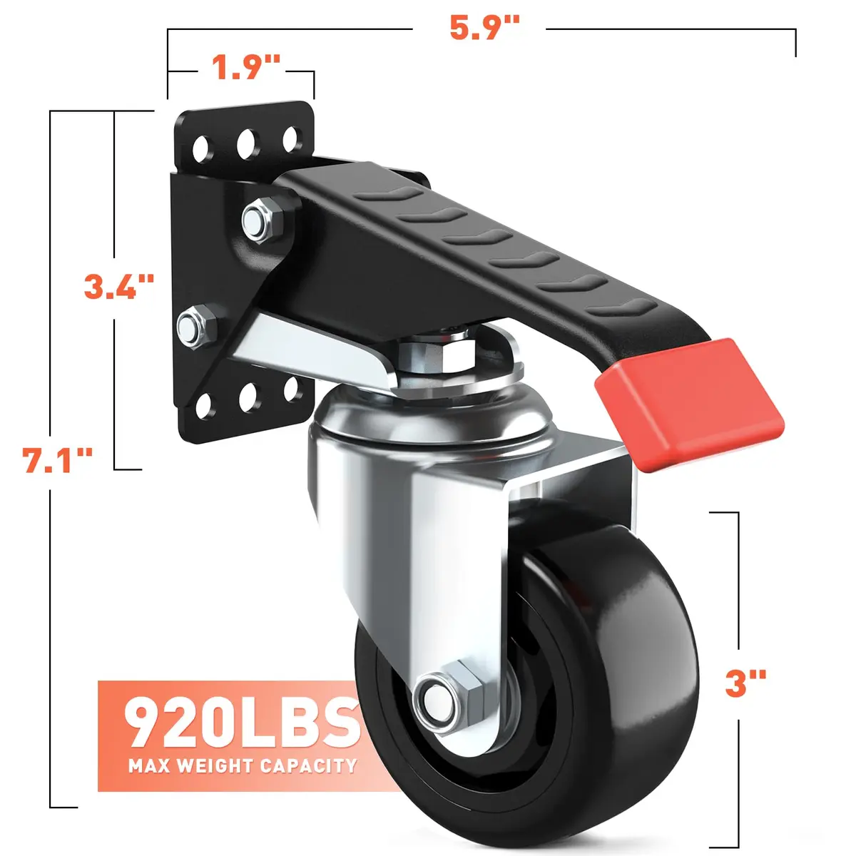 SPACEKEEPER Workbench Casters kit 920 Lbs - Retractable Casters, 4 Pack | Heavy Duty Steel & Polyurethane Wheels - view 3