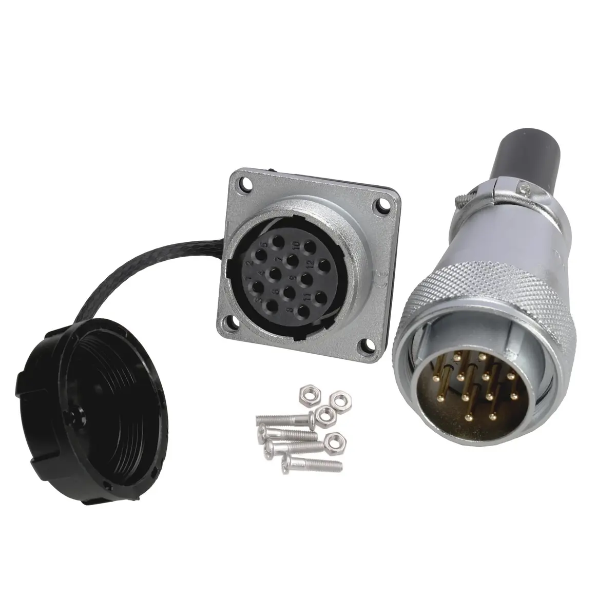 HangTon WS24 12 Pin Aviation Circular Connector 10A Male Plug + Female Socket 24mm Panel Mount | Heavy Duty Industrial Power Connector - main product image
