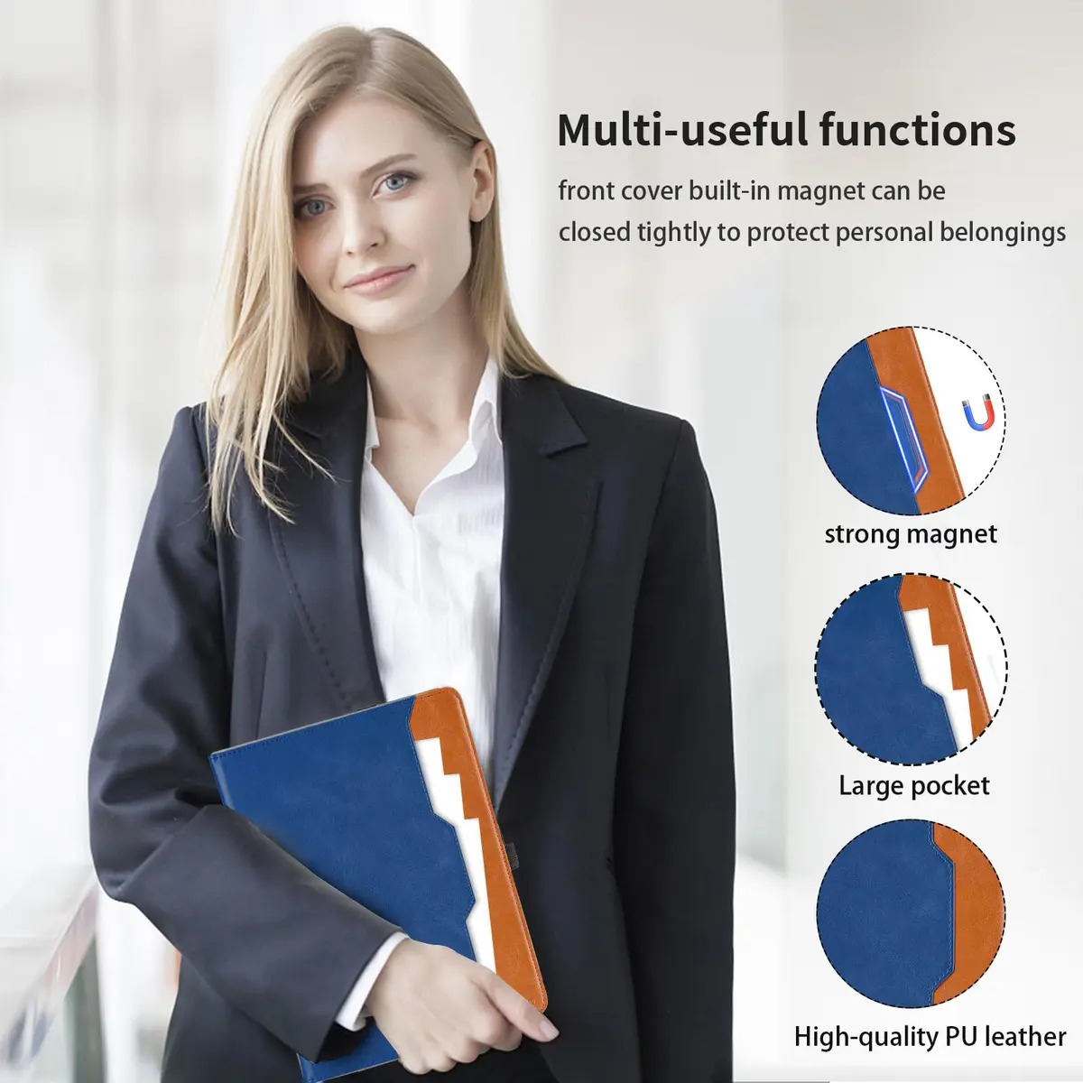 Oduio Blue PU Leather Folio Stand Cover for Samsung Galaxy Tab S10 Plus 12.4" | Auto Wake/Sleep - view 6