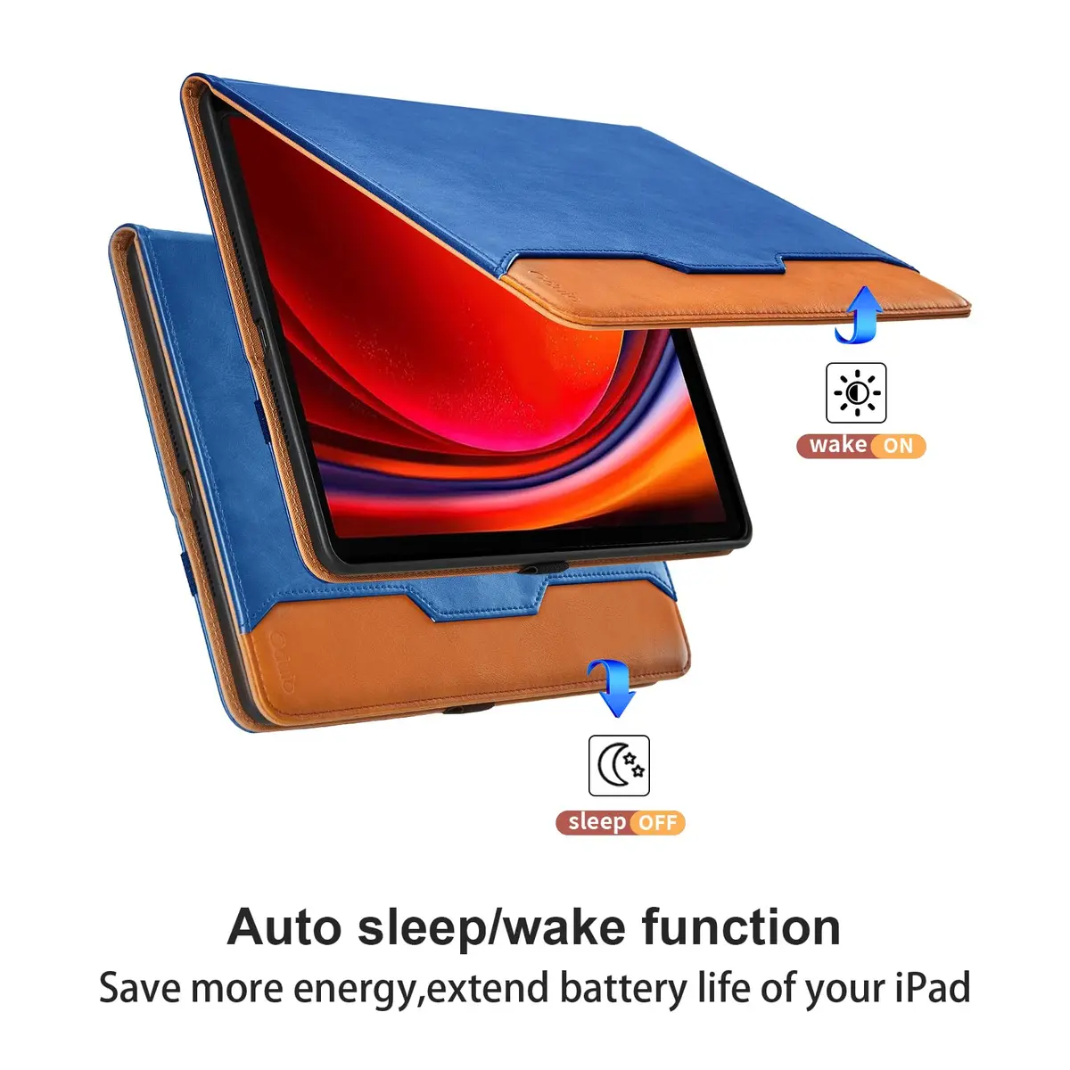Oduio Blue PU Leather Folio Stand Cover for Samsung Galaxy Tab S10 Plus 12.4" | Auto Wake/Sleep - view 2