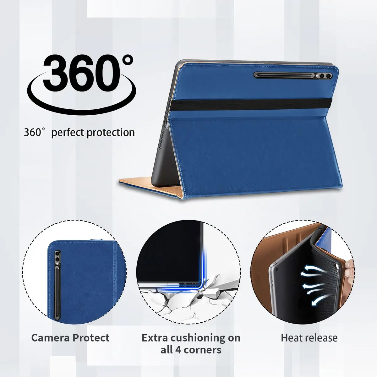 Oduio Blue PU Leather Folio Stand Cover for Samsung Galaxy Tab S10 Plus 12.4" | Auto Wake/Sleep - view 4