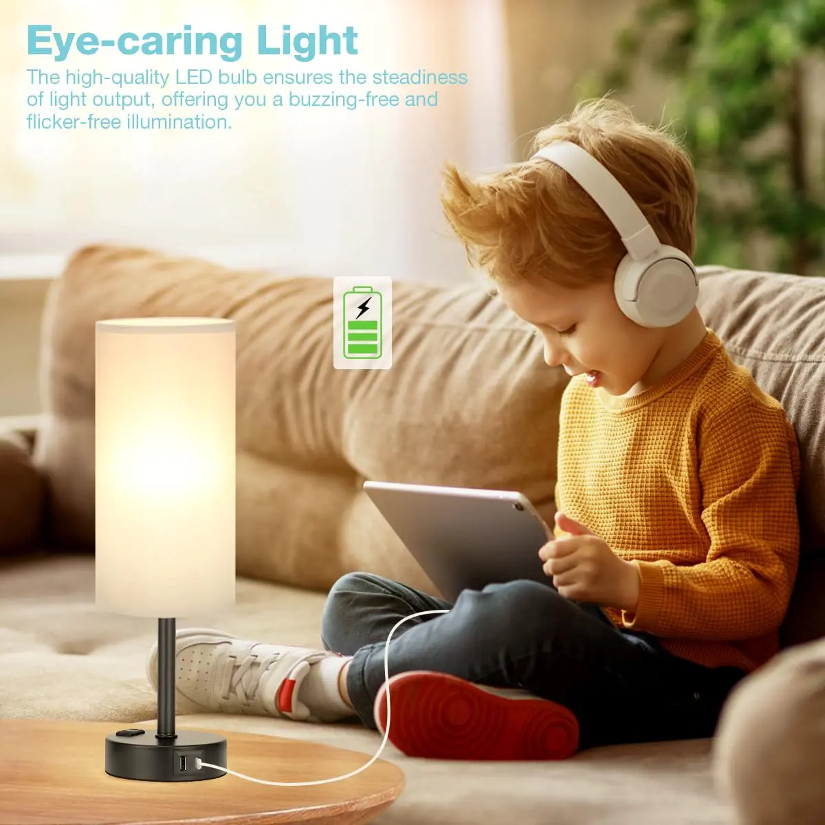 Fenmzee Grey Bedside Lamp for Bedroom, Dimmable Touch, USB A+C, AC Outlet | 14" Minimalist Nightstand Light - view 5