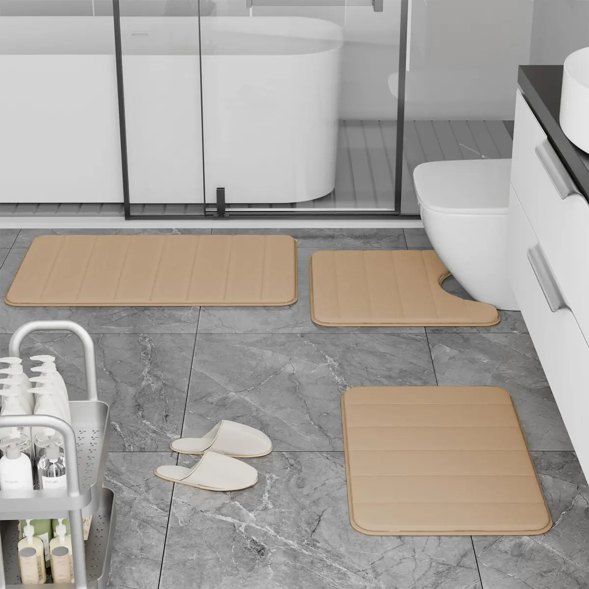 RUN HELIX Memory Foam Bath Mat Set 3 Piece | Super Water Absorption & Non-Slip Comfort (32"x20"+16"x24"+20"x32") - view 2