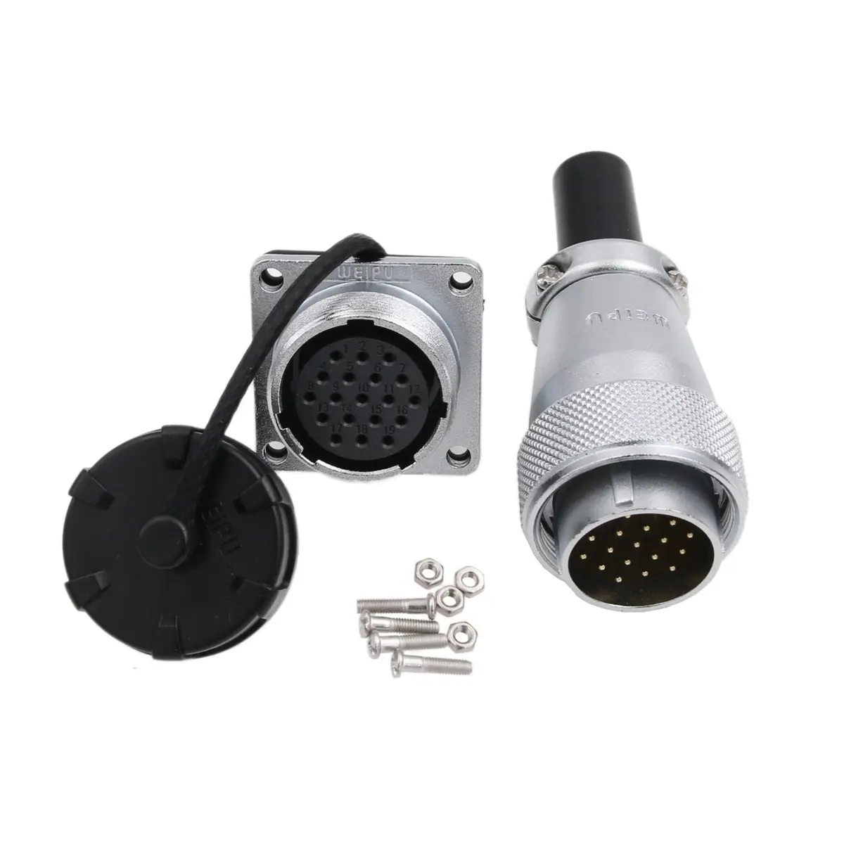 HangTon WS24 19 Pin Aviation Circular Connector 24mm Panel Mount 5A 400V Male Plug & Female Socket | Industrial Metal Shell - main product image