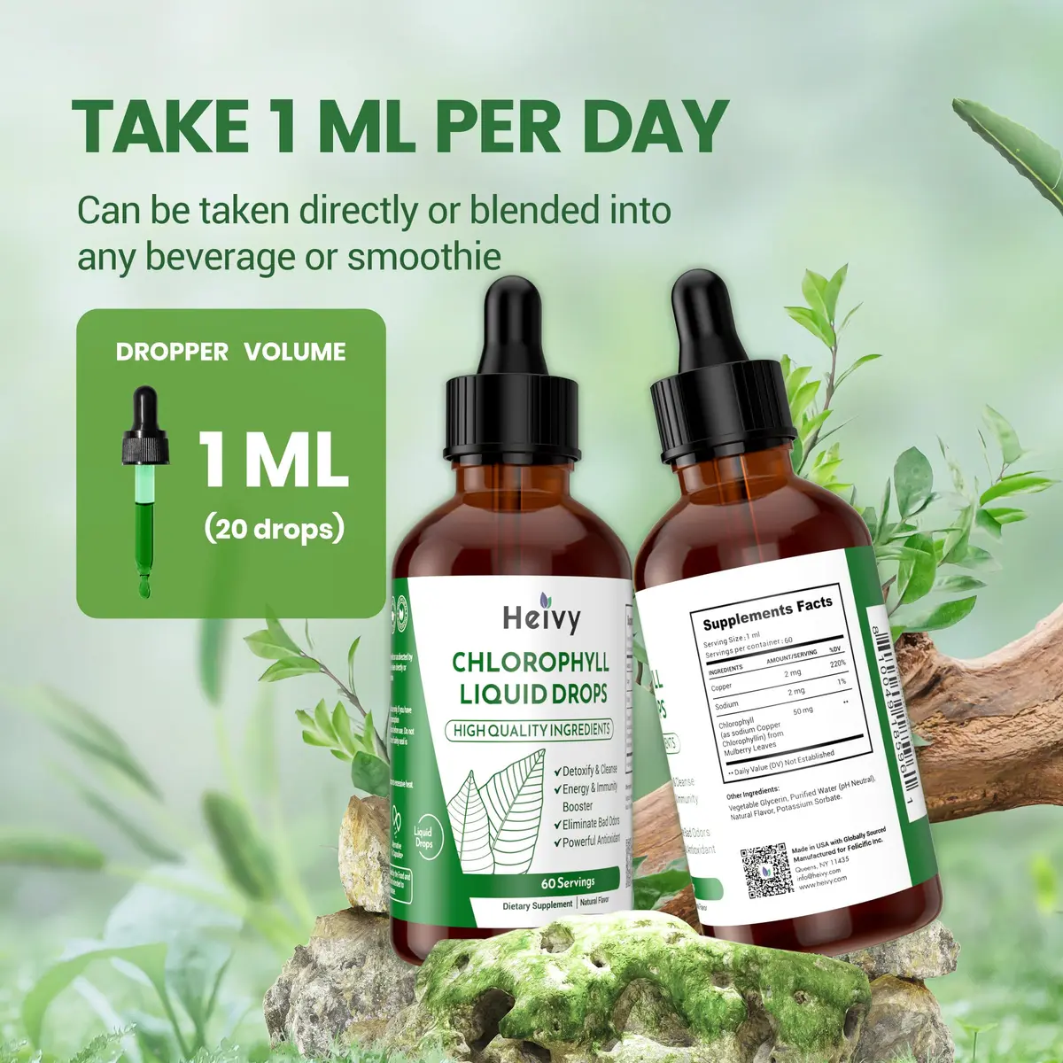 Heivy Chlorophyll Liquid Drops 2 fl oz | Detox & Support Overall Health - view 5