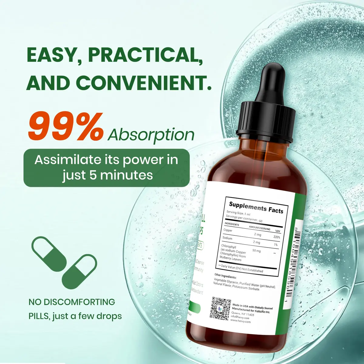 Heivy Chlorophyll Liquid Drops 2 fl oz | Detox & Support Overall Health - view 6