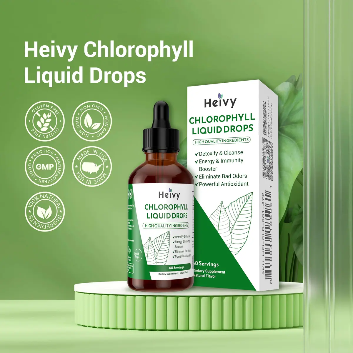 Heivy Chlorophyll Liquid Drops 2 fl oz | Detox & Support Overall Health - view 4