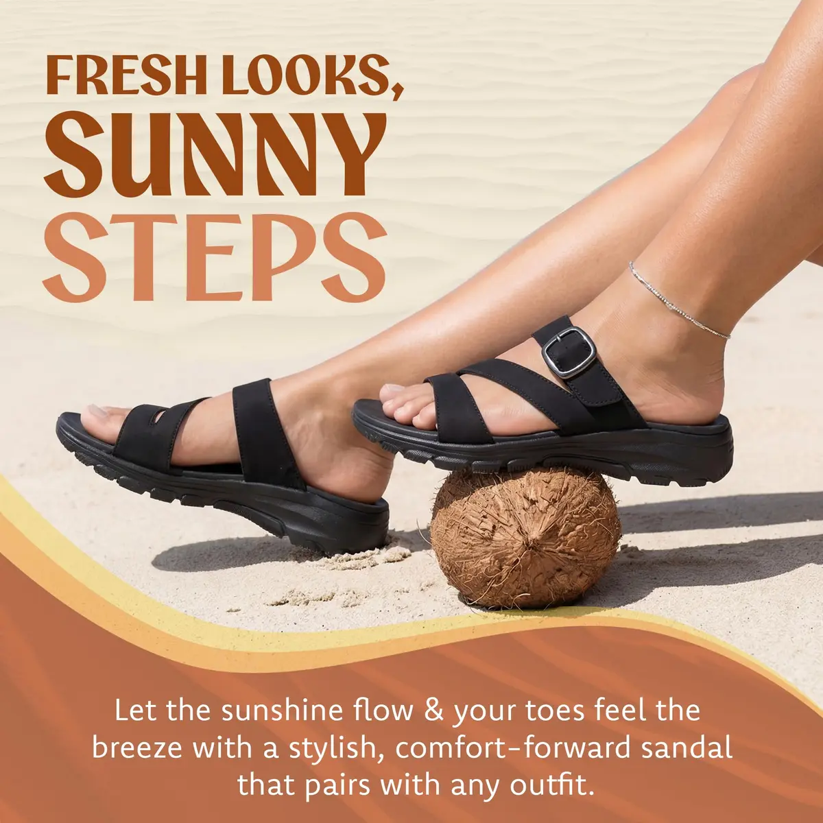 Skechers Women's Easy Going Slide On By Casual Sandal Black/Black 24.1 cm (9.5 in) - view 6