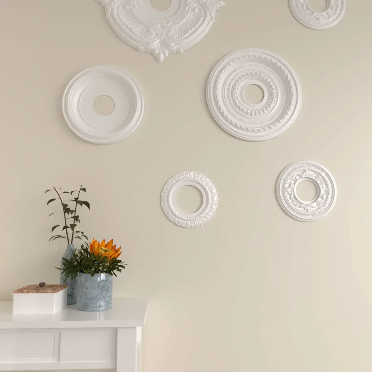 Ekena Millwork Claremont Ceiling Medallion 9"OD x 4 1/2"ID x 1/2"P (Pack of 2) | Lightweight Polyurethane for Easy Installation - view 7