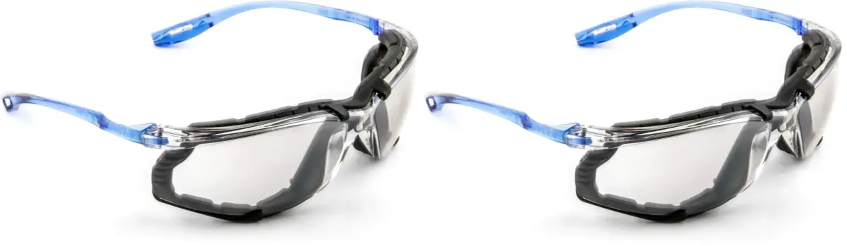 3M Virtua CCS Safety Glasses Pack of 2 | Anti-Fog, Indoor/Outdoor Mirrored Lens, Blue Frame with Foam Gasket - main product image