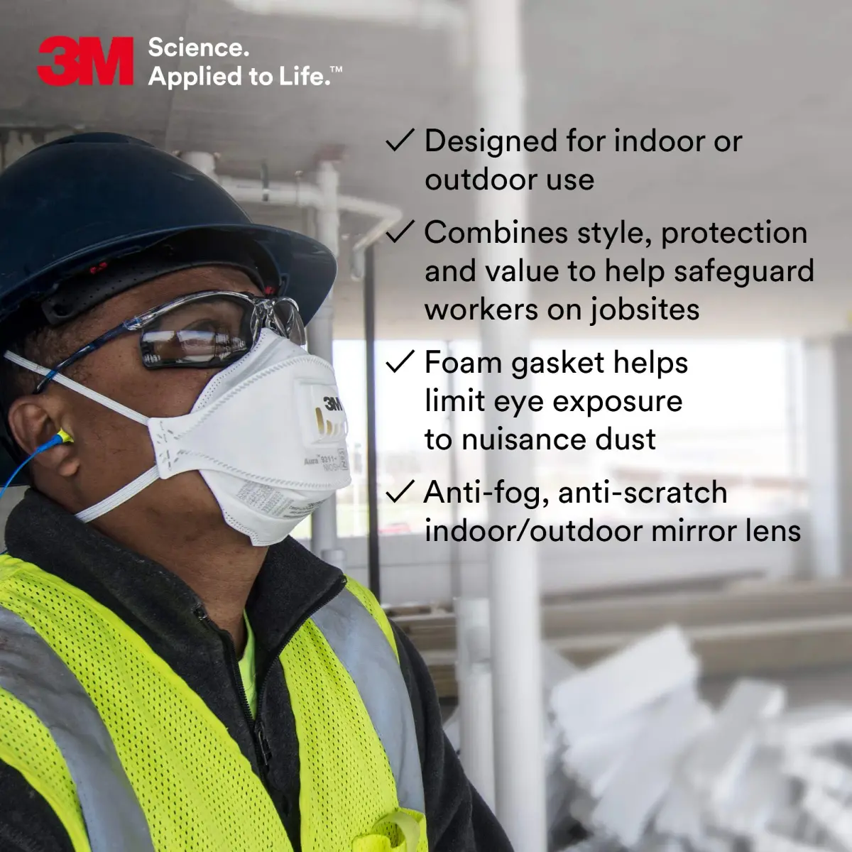 3M Virtua CCS Safety Glasses Pack of 2 | Anti-Fog, Indoor/Outdoor Mirrored Lens, Blue Frame with Foam Gasket - view 5