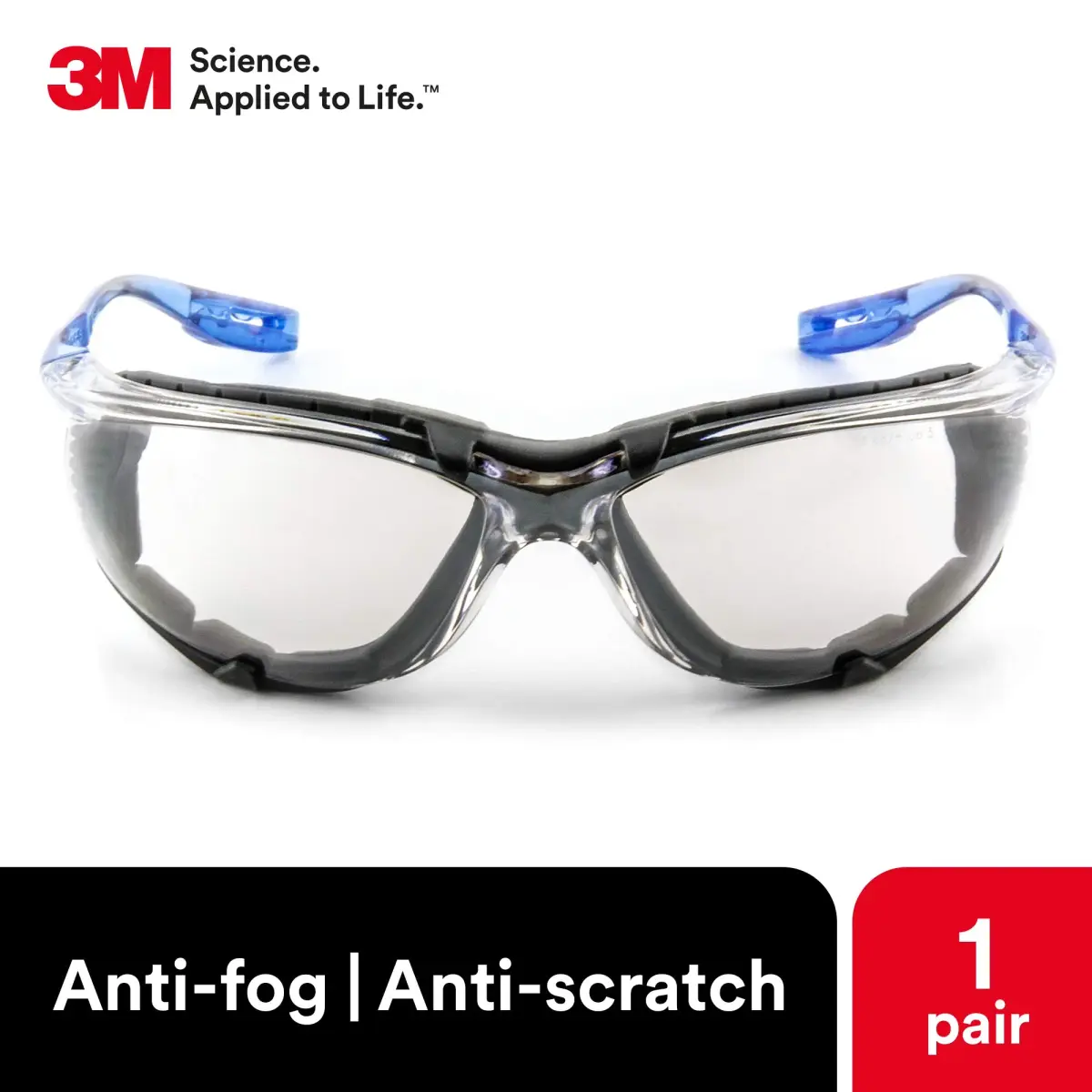 3M Virtua CCS Safety Glasses Pack of 2 | Anti-Fog, Indoor/Outdoor Mirrored Lens, Blue Frame with Foam Gasket - view 3