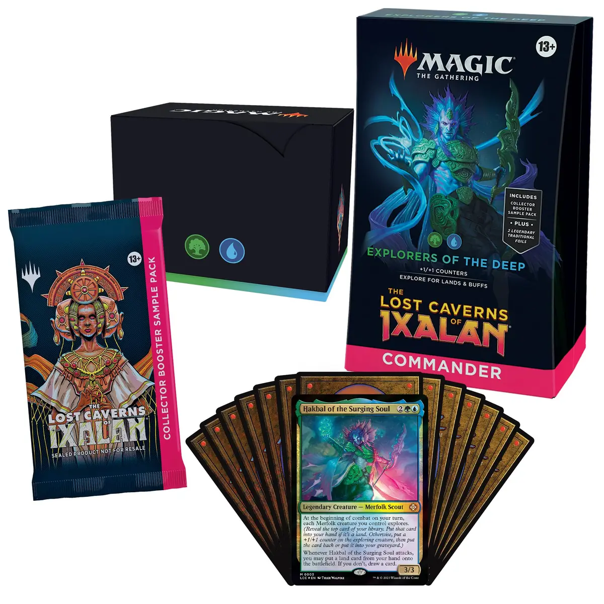 Magic: The Gathering The Lost Caverns of Ixalan Commander Deck - Explorers of the Deep (100-Card Deck, 2-Card Collector Booster Sample Pack + Accessories) - main product image