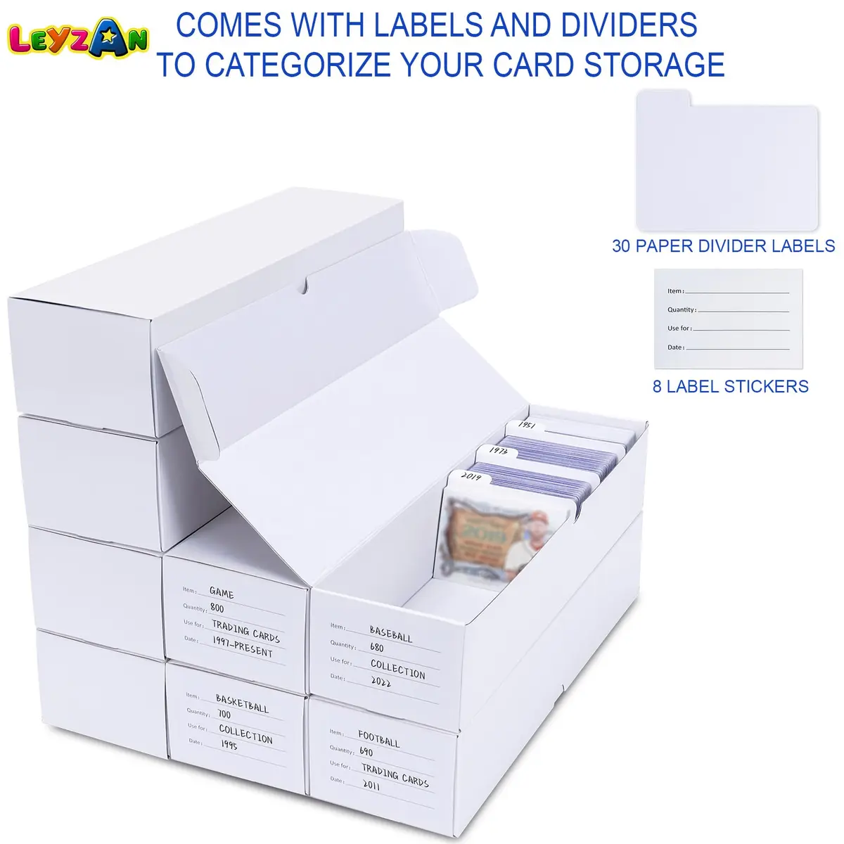 Leyzan Trading Card Storage Box, 8-Pack 1000 Count | Organize & Protect Your Cards - view 4