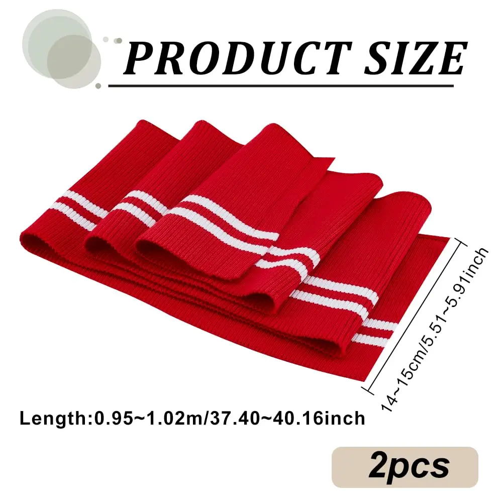 BENECREAT Red Striped Ribbing Fabric for Cuffs 15.2cm x 95cm (5.9" x 37.4") | 2-Pack Cotton Blend for Sewing Crafts - view 2