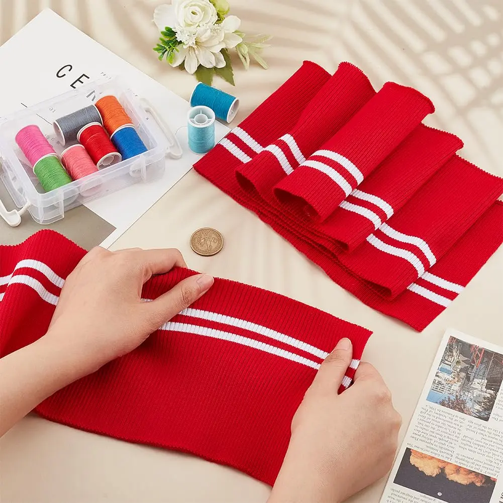 BENECREAT Red Striped Ribbing Fabric for Cuffs 15.2cm x 95cm (5.9" x 37.4") | 2-Pack Cotton Blend for Sewing Crafts - view 3