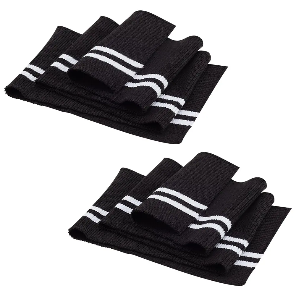 BENECREAT Elastic Fiber Ribbing Fabric 2pcs | Black Stripe Pattern, 5.5x37.5inch, 2mm Thick, Cotton & Elastic Blend for Garment Edging - main product image