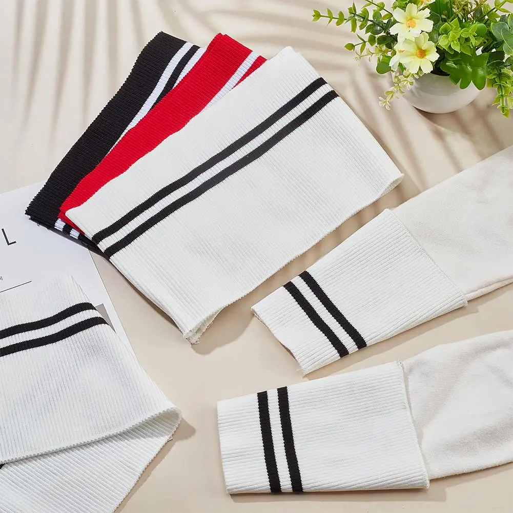 BENECREAT Elastic Fiber Ribbing Fabric 2pcs | Black Stripe Pattern, 5.5x37.5inch, 2mm Thick, Cotton & Elastic Blend for Garment Edging - view 5