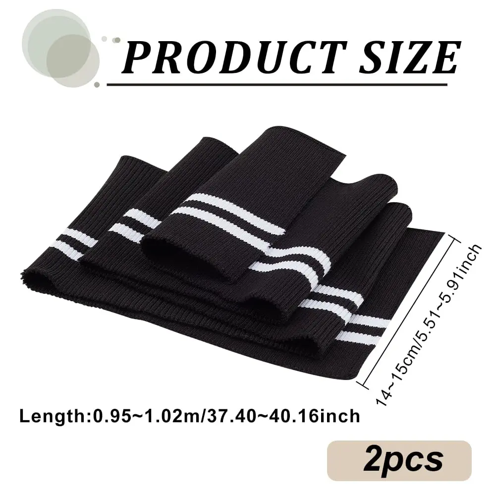 BENECREAT Elastic Fiber Ribbing Fabric 2pcs | Black Stripe Pattern, 5.5x37.5inch, 2mm Thick, Cotton & Elastic Blend for Garment Edging - view 2