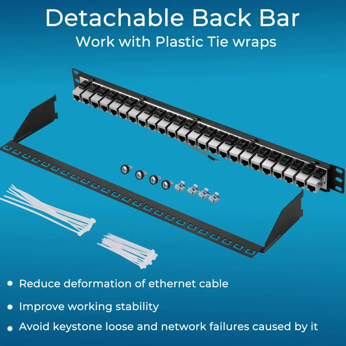 Rapink Cat7 Ethernet Patch Panel with Inline Keystone | 10G Support - view 6