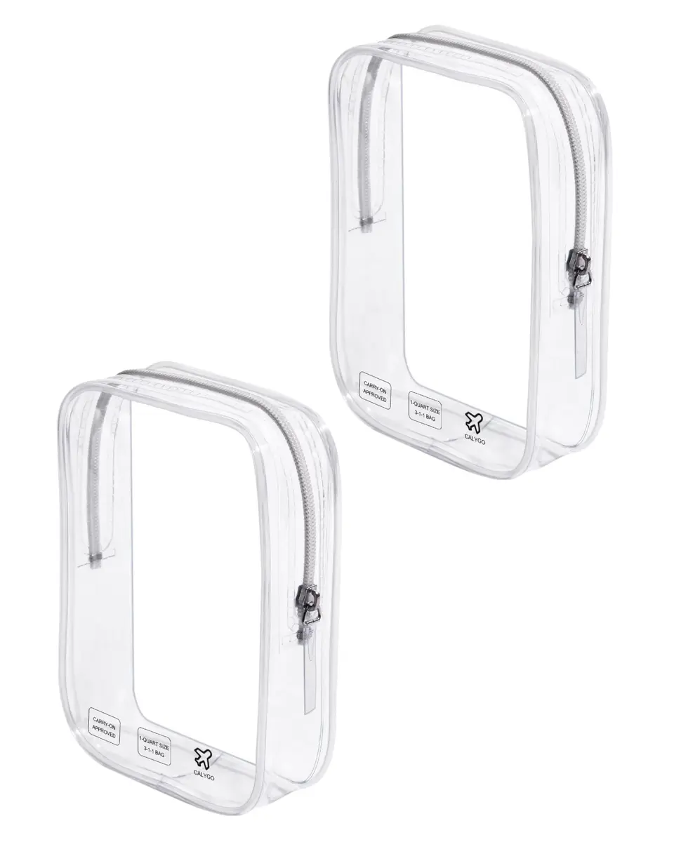 CALYGO TSA Approved Clear Toiletry Bag 2-Pack, 1 Quart (1L) | Travel Essentials for Liquids & Makeup - main product image