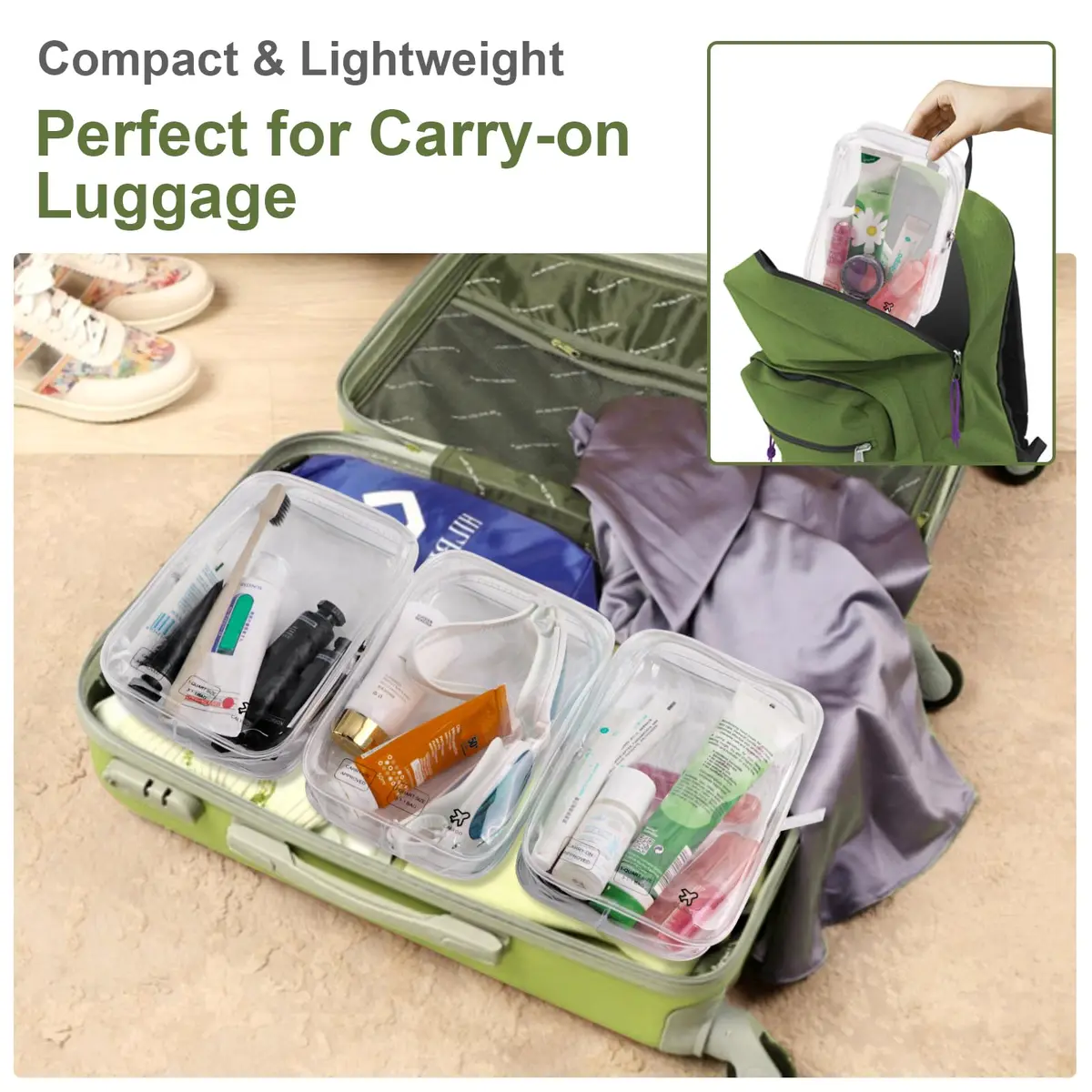 CALYGO TSA Approved Clear Toiletry Bag 2-Pack, 1 Quart (1L) | Travel Essentials for Liquids & Makeup - view 6