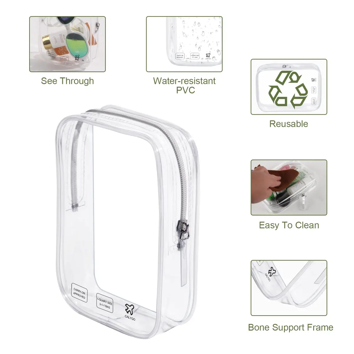CALYGO TSA Approved Clear Toiletry Bag 2-Pack, 1 Quart (1L) | Travel Essentials for Liquids & Makeup - view 4